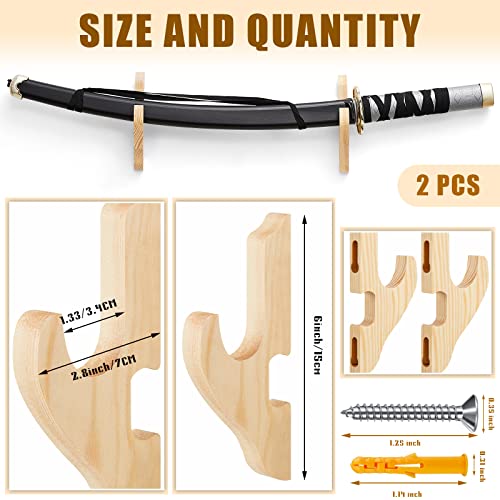 Sword Wall Mount Holder - 2 Pcs Adjustable Wooden Stand - Wood Color