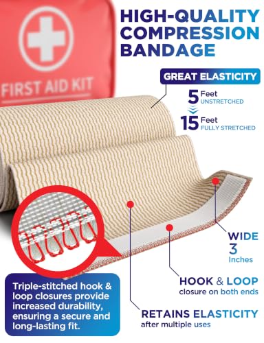 Elastic Bandage Wrap - 3" Wide, Self-Closing Compression - 2 Pack
