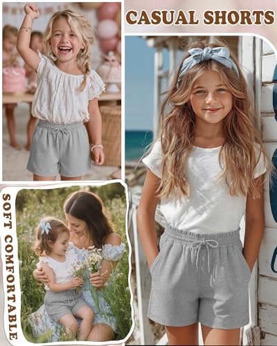 Girls' Drawstring Shorts with Pockets - 11-12 Years, Light Heather Gray