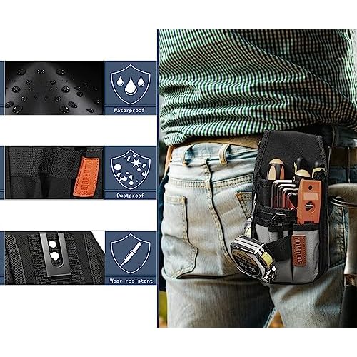 Small Tool Pouch with Belt Clip,Tool Belt Pouches,Electrician Tool Pouch.Mini Organizer Pocket Attachment for Tool Belt,5 Pockets and Heavy-Duty Metal Belt Clip Attachment.¡¦