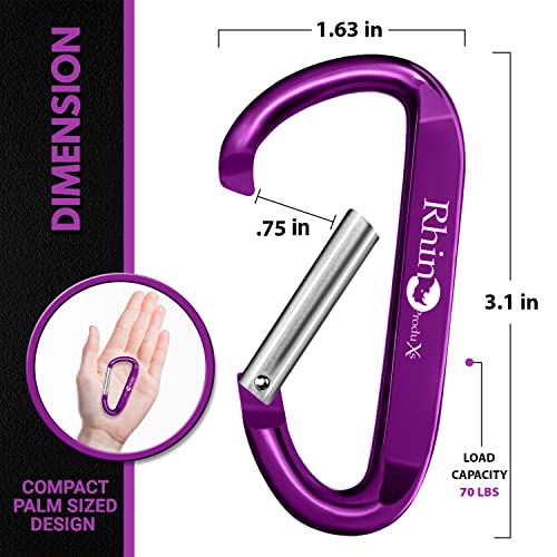 8PCS Lightweight D Ring Carabiner Clips with Keyrings - Black, Grey, Green, Blue, Purple, Red, Dark Blue