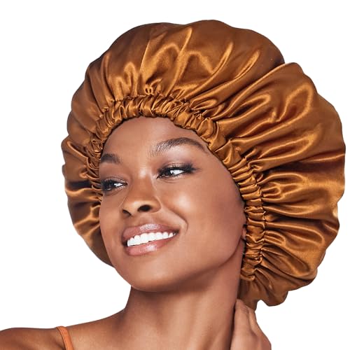 Reversible Satin Adjustable Bonnet - XL Black & Brown