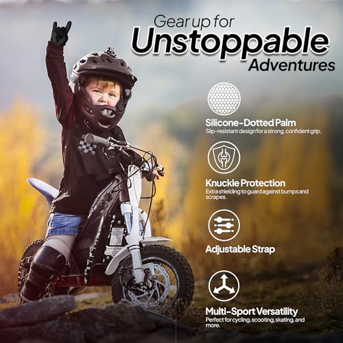 Kids Motocross Gloves SAGA SPORTS Black Small 4-6 Years - Antislip Dirt Bike Gloves for Kids