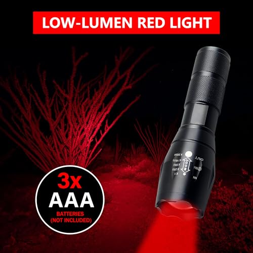 Low-Lumen Red Flashlight LED Single Mode Zoomable Red Light Flashlights for Astronomy, Reading, Night Vision, 2-Pack