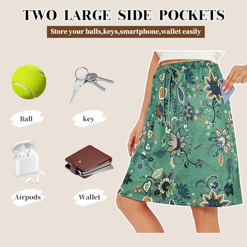 Skorts for Women with Pockets Knee Length Skirts Shorts Underneath