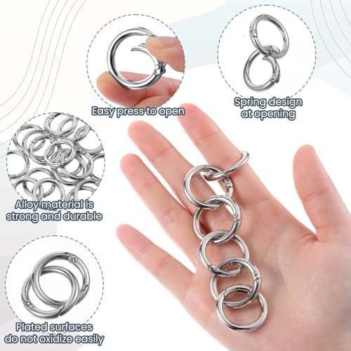 20PCS Silver Metal Spring O Rings Keychain Clips - 3/4 Inch