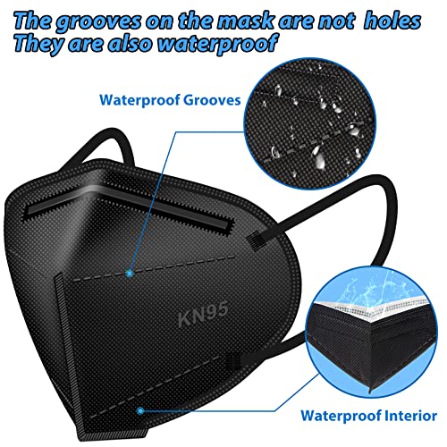 OKIAAS 50 Pack KN95 Face Mask, 5-Layer masks disposable kn95 Black,Face Protection Against PM2.5, Dust, Pollen and Haze, for Women, Men