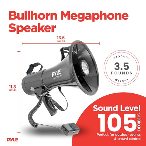 Rechargeable 50W Portable PA Megaphone Speaker with Mic, 1600 Yards Range & Siren