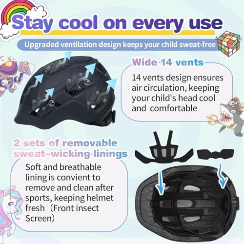 BiutiMama Kids Bike Helmet 1-8 Years Black XS 48-52 cm – CPSC & ASTM F1447 Certified