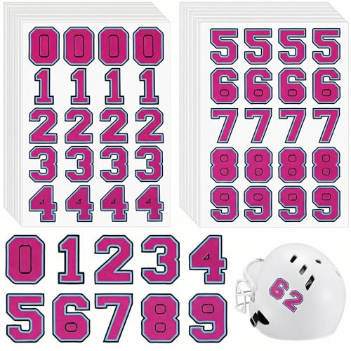 160 PCS Sports Helmet Number Stickers - Self-Adhesive Vinyl Decals - Rose Red