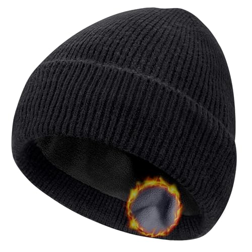 Warm Fleece Slouchy Beanie Hat - One Size, Black