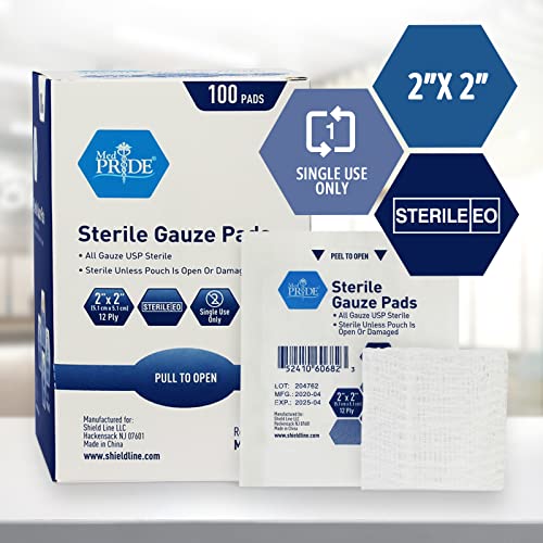Sterile Nonstick Gauze Dressing Pads - 2x2 Inch, 100 Count