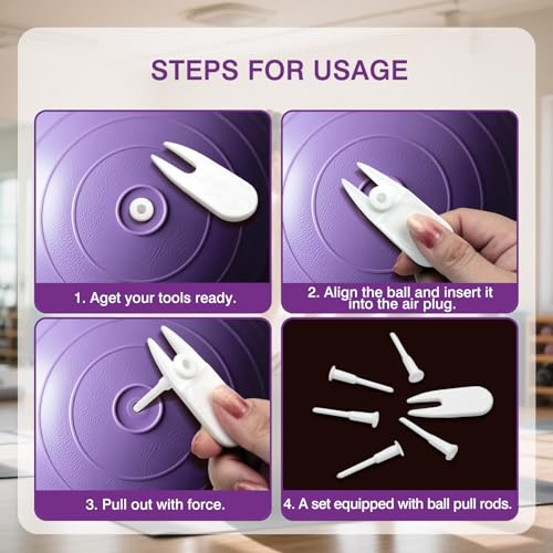 Exercise Ball Plug Replacement Kit - 5 Air Stopper Plugs & Remover Tool