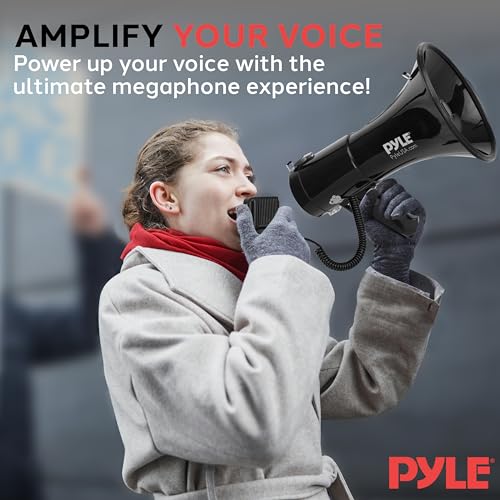50W Portable Megaphone Bullhorn with Siren & Aux Input - Black