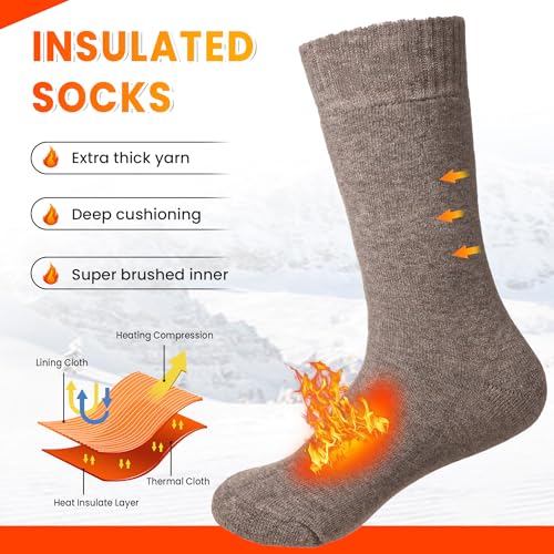 Velice Thermal Winter Socks for Women - Extra Thick Insulated Heated Crew Socks - 1 Pair, Black/Brown/White, One Size