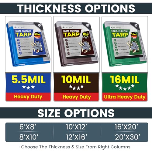 TICONN Heavy Duty Waterproof Tarp Cover Brown 16'x20' 10 Mil UV Resistant