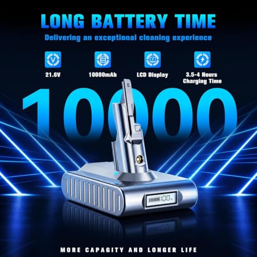 JUNWOOD Bright Silver 21.6V 10000mAh Replacement Dyson V7 Battery for V7 SV11