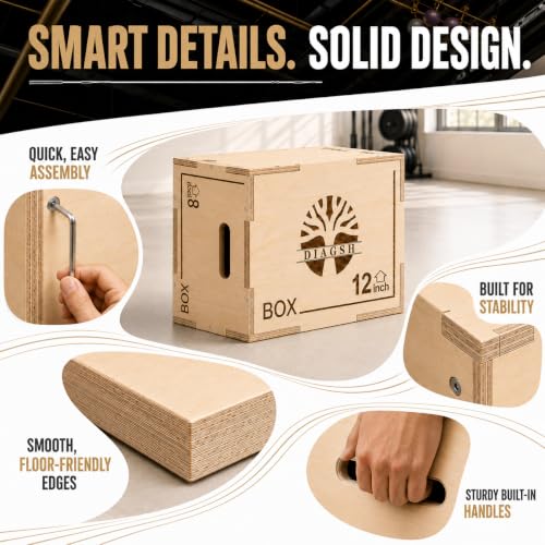 Diagsh 3-in-1 Wooden Plyometric Jump Box - 16x12x8 Inches Home Gym Equipment