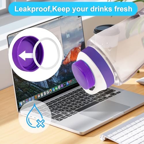Leak-Proof Replacement Caps for Water Bottles - 4 Pack - Purple & White