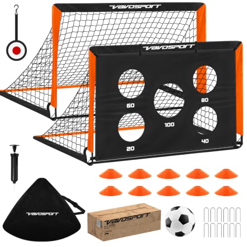 2 Pack Kids Soccer Goals Set - 4x3 ft Pop Up, Black & Orange