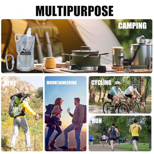 Weesdsio 33oz 2-Pack Collapsible Water Bottles with Mountaineering Buckles - BPA-Free, Foldable for Hiking Camping Running Cycling