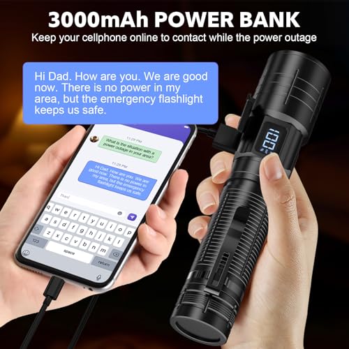 AdamStar Tactical High Lumens Flashlights, LED Rechargeable Flashlight Super Bright Flash Light with Power Display Waterproof Small Flashlights for Camping Emergencies, 6Modes Zoomable Pocket
