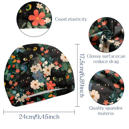 Durable Swim Cap - High Elasticity Comfortable Cloth Hat - Cat Flower