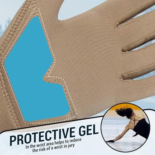Beige Figure Skating Gloves with Gel Wrist Support - Medium
