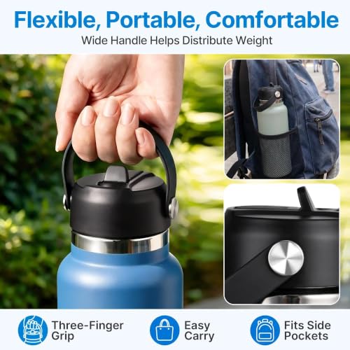 Bluwing 2 Pack Straw Lid for Hydro Flask Wide Mouth 12-64 oz Black