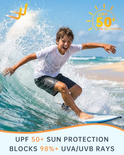 Boys Swim Shirt Toddler Rash Guard UPF 50+ Quick Dry - Medium White