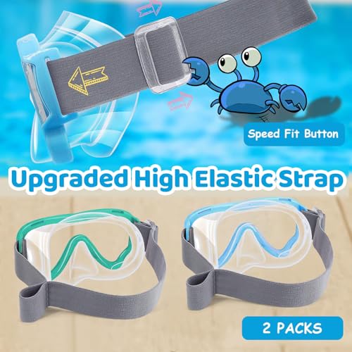 Kids Swim Goggles with Nose Cover - Sea Green & Blue, Anti-fog UV, 3-14 yrs (Vvinca 02-Sea Green & Blue / Standard)
