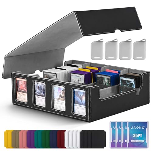 UAONO 4-Row Trading Card Storage Box with Commander Display, Black & Gray