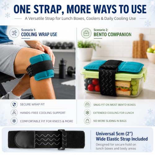Reusable Ice Packs with Elastic Straps for Lunch Boxes & Coolers - 4 Pack