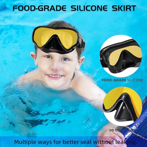 Seago Kids Swim Goggles with Nose Cover, Mirrored Yellow - Anti-Fog Youth 5-15