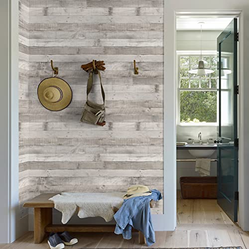 Vinyl Wallpaper Peel and Stick Wood Adhesive Paper Removable Distressed Light Grey Shiplap Self Adhesive Stick on Faux Reclaimed Wood Planks Wall Paper Roll Barnwood Contact Paper Roll 118in