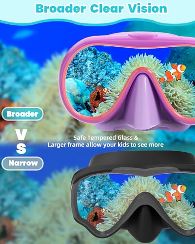 Seago Kids Swim Goggles with Nose Cover - Purple & Green, 6-14 Years