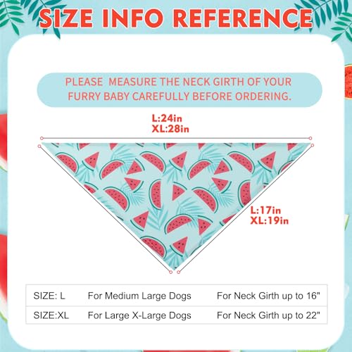 Cooling Dog Bandana Set - 4 Pack Watermelon Fruit Scarf - Large