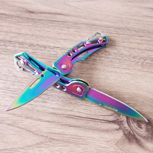 Multicolored Titanium Pocket Knife Set - 2 Pack with Key Ring