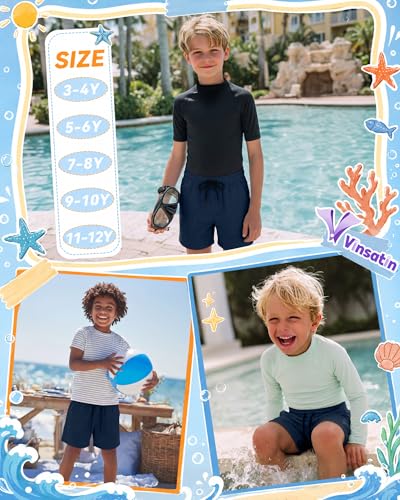 Boys Swim Trunks with Liner - Navy Blue, 7-8 Years