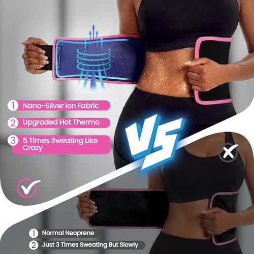 Waist Trainer Sweat Band - Nano Silver Trimmer Belt for Workout - Medium