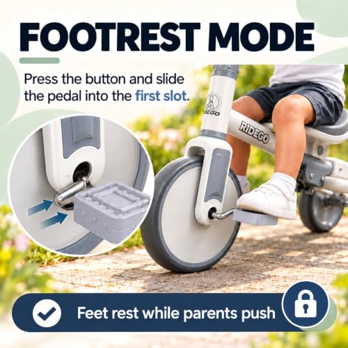 Ridego 5-in-1 Toddler Tricycle with Parent Push Handle, Gray
