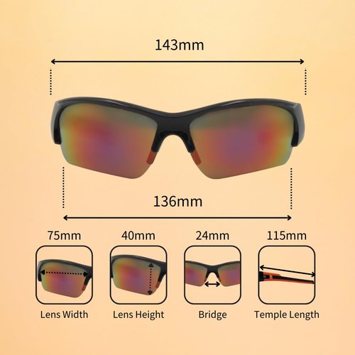RAWIN Sunglasses | Ideal for Outdoor Sports | Sport Sunglasses for Baseball, Fishing, and Running (Shiny Black Frame With Yellow Nose Pad & Tips, Non-Polarzied Orange-Red Revo Lens)