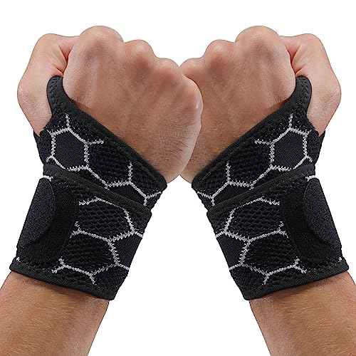 Sport Slim Wrist Wrap - Wrist Brace for Carpal Tunnel Relief, Neoprene-Free Compression Wrist Support for Workout, Adjustable Wrist Guards Fit Right Left Hand(Black, 2 Pack)