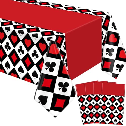 Casino Theme Tablecloths - 4 Pack 51x86 Inch Poker Party Table Covers