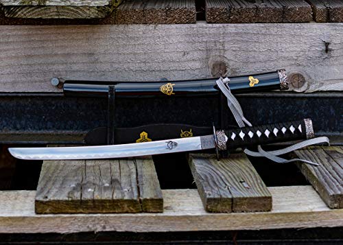 Master BladesUSA Stainless Steel Letter Opener Sword with Black Lacquer Scabbard - Historical Short Sword Replica, Cord Handle, Display Stand