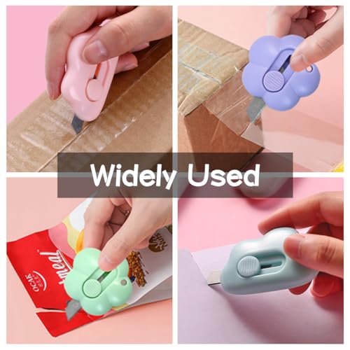 6 Pack Mini Box Cutter, Cute Letter Opener, Small Utility Knives, Box Cutter Retractable Paper Package Slice Safety, Aesthetic Office Supplies Stationary for Women Girls, Cloud and Flower Shape