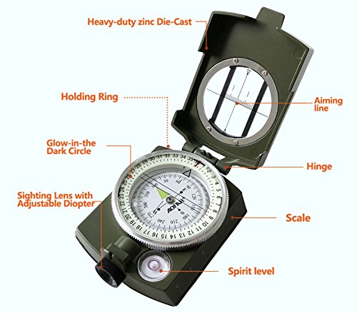 Military Compass - AF-4580 Lensatic Sighting, Waterproof, Camouflage