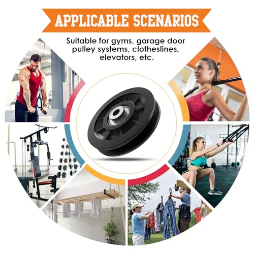 Anobeyi 90mm Nylon Bearing Gym Pulley Wheel – Replacement Cable Machine Part, Black-1pc