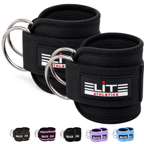 Padded Ankle Straps for Cable Machine - Pair, Neoprene Glute Cuffs - Black