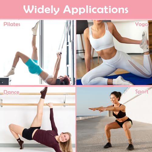 Cute Non-Slip Pilates Socks for Women - 3 Pairs in Beige, Coffee, Brown